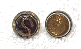2 Vintage Victorian Glass w Gold Tone Swirls In Metal Frame Dress Button... - $9.41