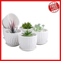 Elegant White Ceramic Planters with Drainage - 4 Inch Succulent Pots (6 ... - $817.60 MXN
