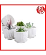 Elegant White Ceramic Planters with Drainage - 4 Inch Succulent Pots (6 ... - $60.59 CAD