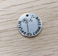 50 Quote Charms Wishes Do Come True Antiqued Silver Dandelion Pendants Bulk - £19.67 GBP