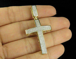 2.00 Ct Men&#39;s Brilliant Diamond Dome Cross Pendant 10K Yellow Gold Over. - £113.66 GBP