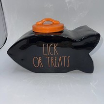 RAE DUNN Lick or Treats Fish Shaped Canister 10” x 6.5” Halloween - £18.77 GBP