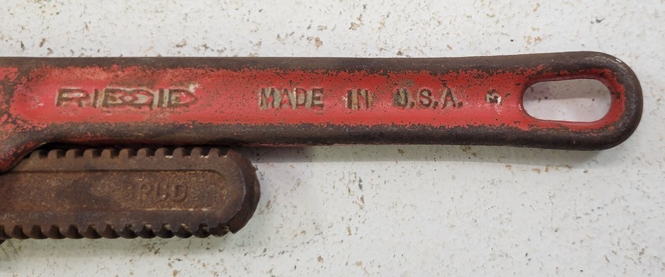 *PV42) Vintage 11" Ridge Tool Rigid Spud Adjustable Smooth Jaw Pipe Wrench USA Item image 10