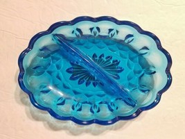 Vintage Indiana Glass Aqua Blue Glass CandyRelish Dish Divided Oval 7 &quot;x  5&quot;  - £11.73 GBP