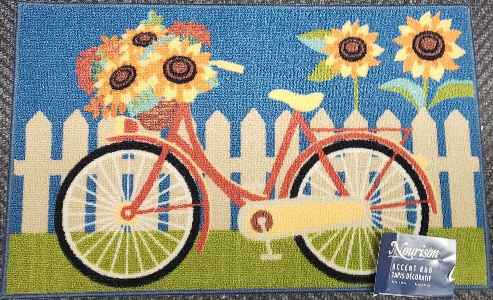 Primary image for KITCHEN ACCENT RUG(nonskid)(17"x28") BICYCLE,BIKE WITH SUNFLOWERS BY THE GATE,NR