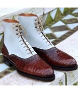  New Handmade Men Two Tone High Ankle Boots, Men Alligator Ankle Boots, ... - £121.93 GBP