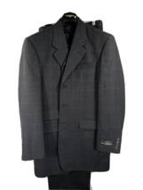 Stacy Adams Men&#39;s Suit Black Red Gray Plaid 3 Piece Vest Pleated Pants Size 38R - £103.90 GBP