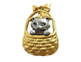 Danecraft Gold - Plated Cat in Basket Kitten Pin Brooch - $9.85
