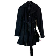 INC Womens XL Black Button Up Tie Waist Mid Thigh Length Coat NWT CS53 - £107.84 GBP