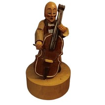 ANRI Italy Reuge Handcarved Wood Music Box WORKS Cello Bass Player Man READ - $18.66