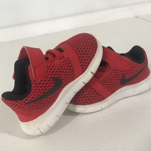 Nike Toddler Free RN Red & Black Mesh Sneakers - Size 4C - Unisex Baby Shoes - £7.74 GBP