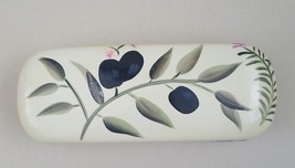 Handpainted Hard Clam Shell Eye Glass Case Olive Branch 6 inches Yellow Tones - £3.39 GBP