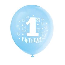 1st Birthday Blue Boy 8 pk 12&quot; Balloons Stars Printed - £3.13 GBP