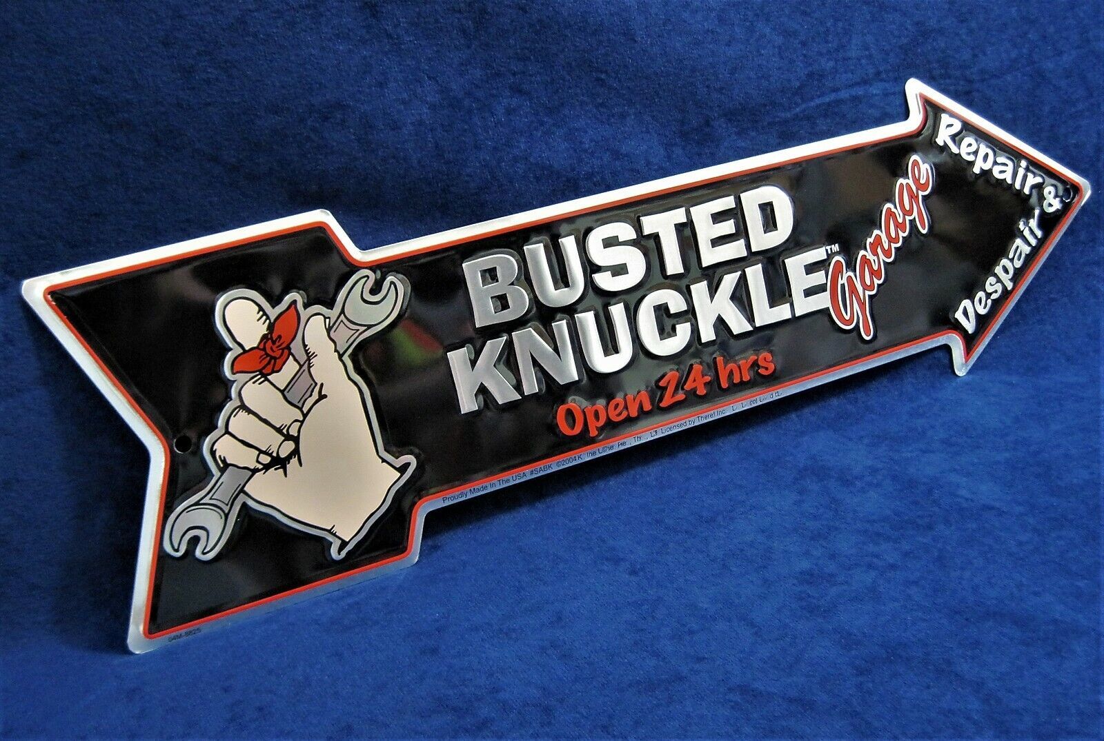 Primary image for BUSTED KNUCKLE Arrow - *US MADE* Embossed Metal Sign - Man Cave Garage Bar Decor