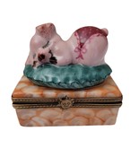 LIMOGES France Pig Sleeping On A Pillow Orange Pink Blue Trinket Box Pei... - $135.81 CAD