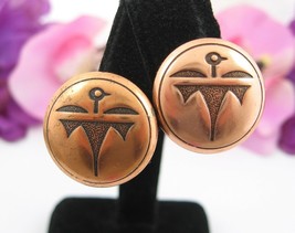 Copper THUNDERBIRD EARRINGS Vintage Clip On South Western Design Round Dome - $12.99