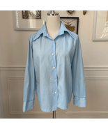 Vintage 70s Miss Holly Light Blue Textured Crepe Pointy Collar Button Sh... - $32.30 CAD