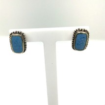 Vintage Sterling Signed 925 CFJ Rectangle Denim Lapis Lazuli Stone Stud Earrings - £31.65 GBP