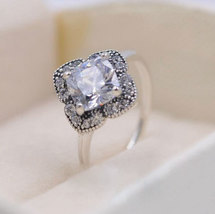 925 Sterling Silver Floral Fancy Ring & Clear Zirconia For Women  - $17.88