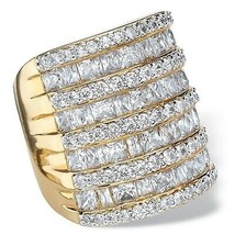 PalmBeach Jewelry 6.26 TCW Cubic Zirconia Gold-Plated Channel Cocktail Ring - £50.21 GBP