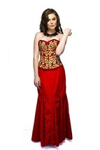 Red Velvet Embroidery Design Burlesque Costume Overbust Corset Waist Trainer Top - £65.94 GBP