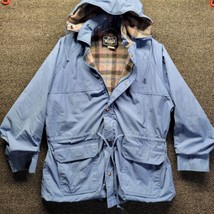 VINTAGE Woolrich Jacket Womens Sz L Blue Polyester Cotton Wool Lined Coat Hood - £42.64 GBP