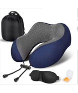 MLVOC Travel Neck Pillow 100% Memory Foam Machine Washable Travel Kit BLUE - $24.39