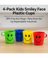 4-Pack Kids Smiley Face Plastic Cups – BPA-Free 8oz Mugs, Party Favor Set - $11.98 CAD
