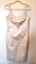 Maggy London Ivory Gold Metallic Cocktail Evening Dress Sleeveless Sz 8 Wedding - £37.88 GBP