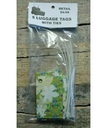 5 Package Luggage Tags With Zip Ties Carry On, Green Beautiful Floral Pa... - $7.41