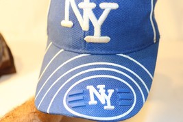 NY New York City Embroidered Ball Cap Hat Adjustable Blue &amp; White Lines - £13.49 GBP