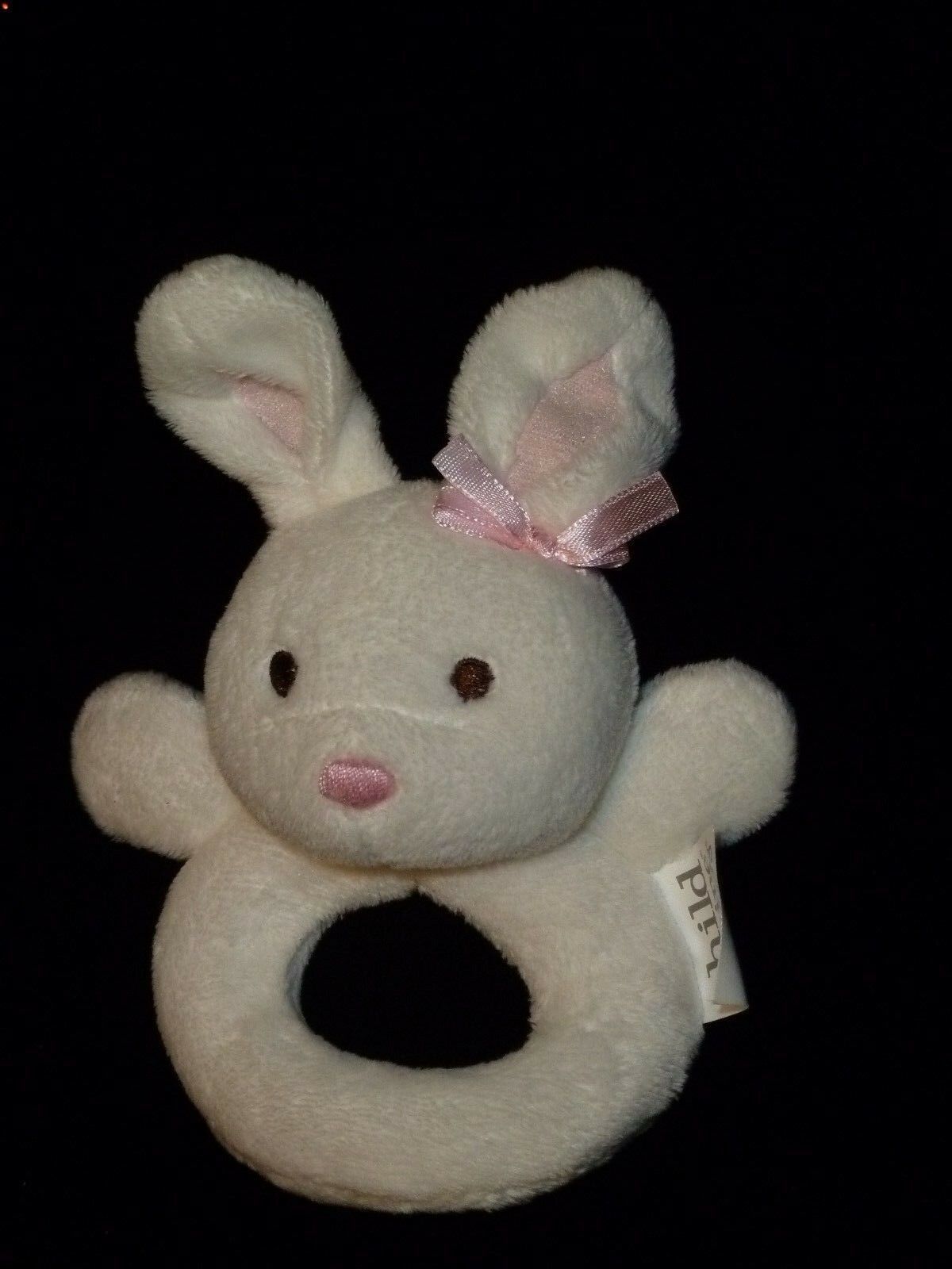 Primary image for CHILD OF MINE WHITE STUFFED PLUSH BABY TOY RING RATTLE PINK BOW BUNNY RABBIT