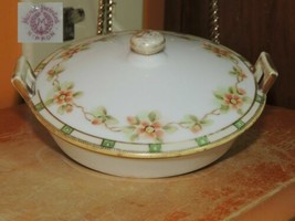 Hand Painted Nippon 5&quot; low covered dish Gold Accents Moriage dogwood bowl - £11.99 GBP
