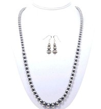 Antiqued Sterling Santa Fe Native Pearls Necklace Earrings Set, Navajo M Kasuse - £217.22 GBP+