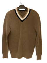 Michael Kors V-Neck Sweater Knitted Cotton Beige Brown White Blue Sz Med - $24.74