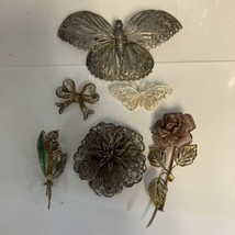 VTG Sterling &amp; 800 Silver Filigree Butterfly Pin Brooch Lot Of 5 + Lg Butterfly - £68.00 GBP