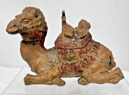 Antique Figural Camel Desk Inkwell Cold Painted Metal w Glass Insert 1900&#39;s - $94.05