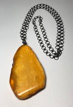 Vintage Large Butterscotch Baltic Amber Nugget Pendant Necklace &amp; Chain 27 g - £315.55 GBP