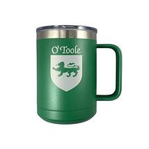 O&#39;Toole Irish Coat of Arms Stainless Steel Green Travel Mug with Handle - $28.00