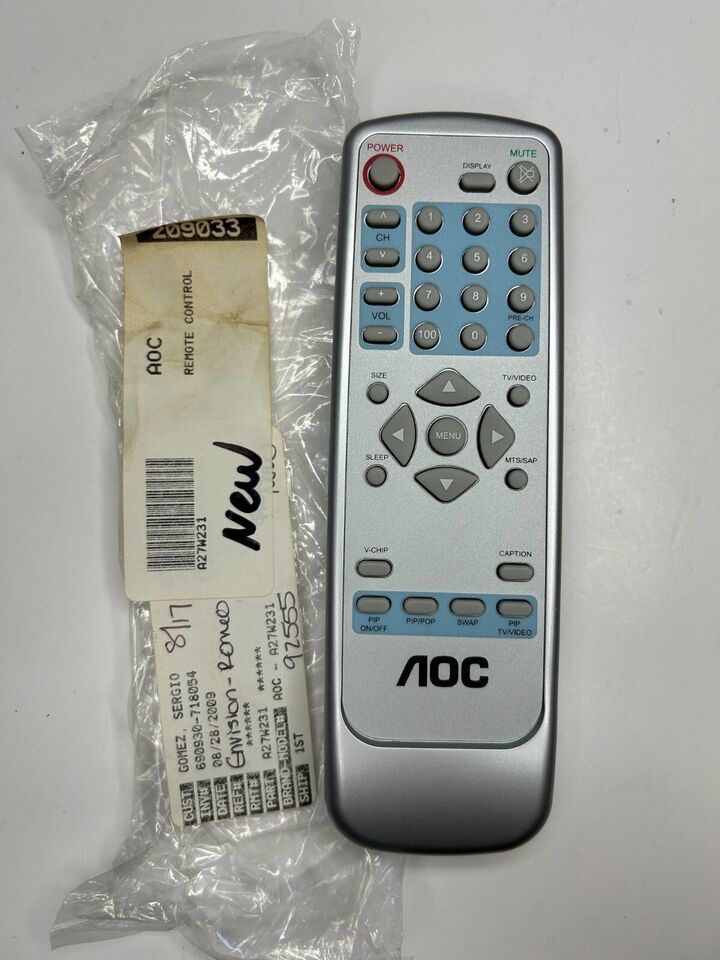 AOC A27W231 TV / Monitor Remote Control, Silver - OEM NOS - Remote Controls