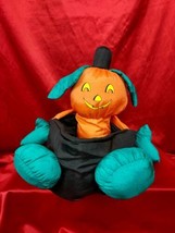 Nylon Halloween Pumpkin Head Plush Trick-Or-Treat 15&quot; Candy Gift Basket Vtg 80s - £18.56 GBP