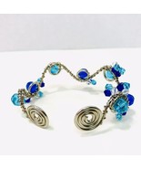 Handcrafted Wire &amp; Bead Bracelet Silver Tone Coil Caps Multi Color Blue ... - £10.35 GBP