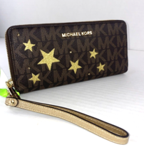 Michael Kors Gold Stars Large Continental Travel Wallet Jet Set Metallic W6 - $98.89