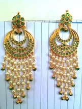 Handmade Designer Circles Chand Bala Real Emerald Earring Stud Tops 22K Gold Ind - £2,263.85 GBP