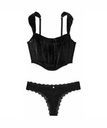 VS Dream Angels Velvet Corset Top N Lace Trim Thong Panty Black Medium NEW - $1,235.48 MXN