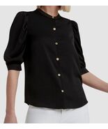 $89 H Halston Women&#39;s Black Short Sleeve Button Front Top Size Large Car... - $48.30 CAD
