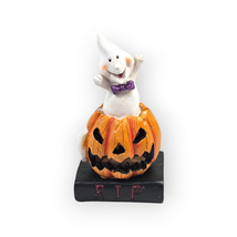 Halloween Resin Ghost Pumpkin Decor Color Changing Battery Operated 7 Inch - $14.83