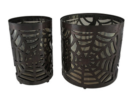 Zeckos Set of 2 Metal &amp; Glass Spiderweb Candle Holders - £20.16 GBP