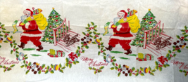 Vintage Christmas Tablecloth Crepe Paper Santa 1950&#39;s Scottie Dog Toys 5... - £72.16 GBP