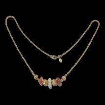 Faux Amber  and White STONES  Vintage Goldtone Beads AVON Gold Tone Necklace - £11.21 GBP